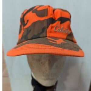 VINTAGE Cabela's Thinsulate Orange Safety Camo Winter Hunting full fabric Hat